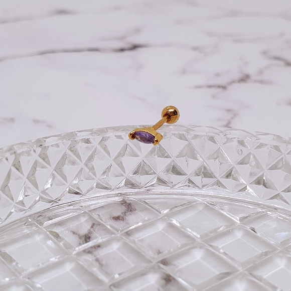 1PC (Purple Gold)On Trend Marquise Crystal Helix Earring Cartilage Piercing - Picture 2 of 3